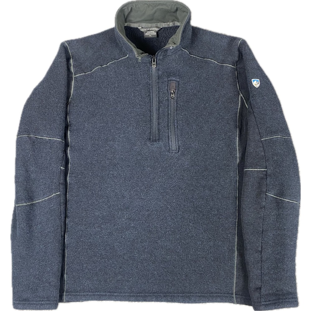 KUHL Mens Revel‎ 1/4 Zip Sweater XL Blue Charcoal Fleece Lined Pullover 3185